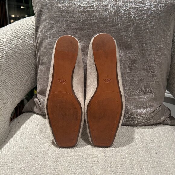 Zara Oatmeal Beige & Grey Felt Ballet Flats | Square Toe | Size 37 / US 6.5 - Picture 6 of 11